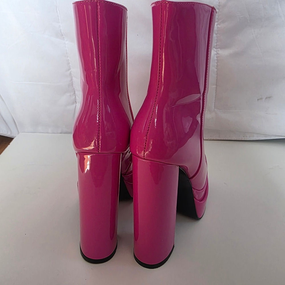 Hot Pink Azala Wang Patent Platform Chunky Heel Ankle Boots Women's Size 6 - Picture 6 of 8